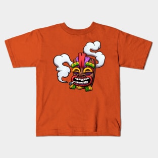 High Tiki Mask Smoking A Joint Kids T-Shirt